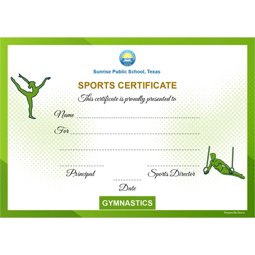 School Sports Award Certificate Gymnastics A4 Size | Use on Laser Printer